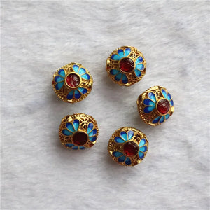 5pcs Gold Cloisonne Oval Flower Hollow Spacers Beads Findings