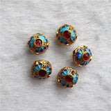 5pcs Gold Cloisonne Oval Flower Hollow Spacers Beads Findings