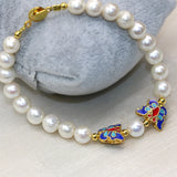 8-9mm Natural Pearl Beads Bracelet Butterfly Cloisonne Jewelry