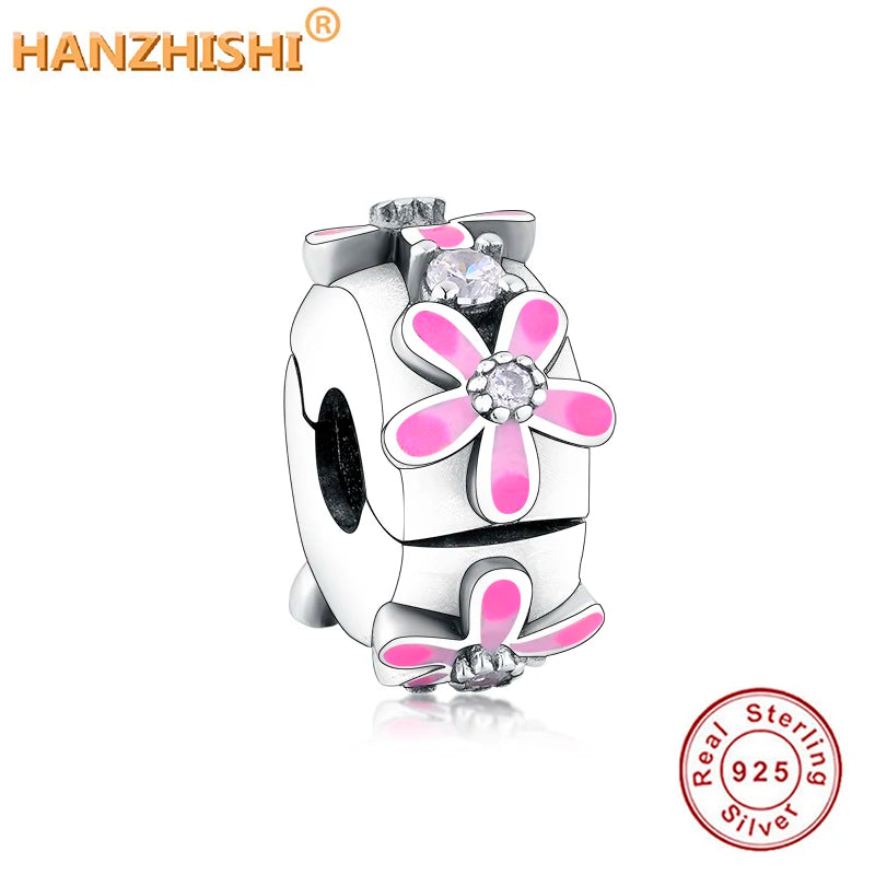 925 Silver Pink Daisy Flower Clip Charm for Bracelet