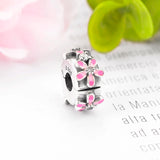 925 Silver Pink Daisy Flower Clip Charm for Bracelet