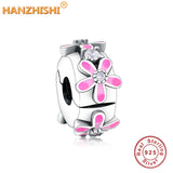 925 Silver Pink Daisy Flower Clip Charm for Bracelet