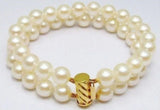 Natural 2Row 9-10mm Akoya Pearl Bracelet 14K Solid