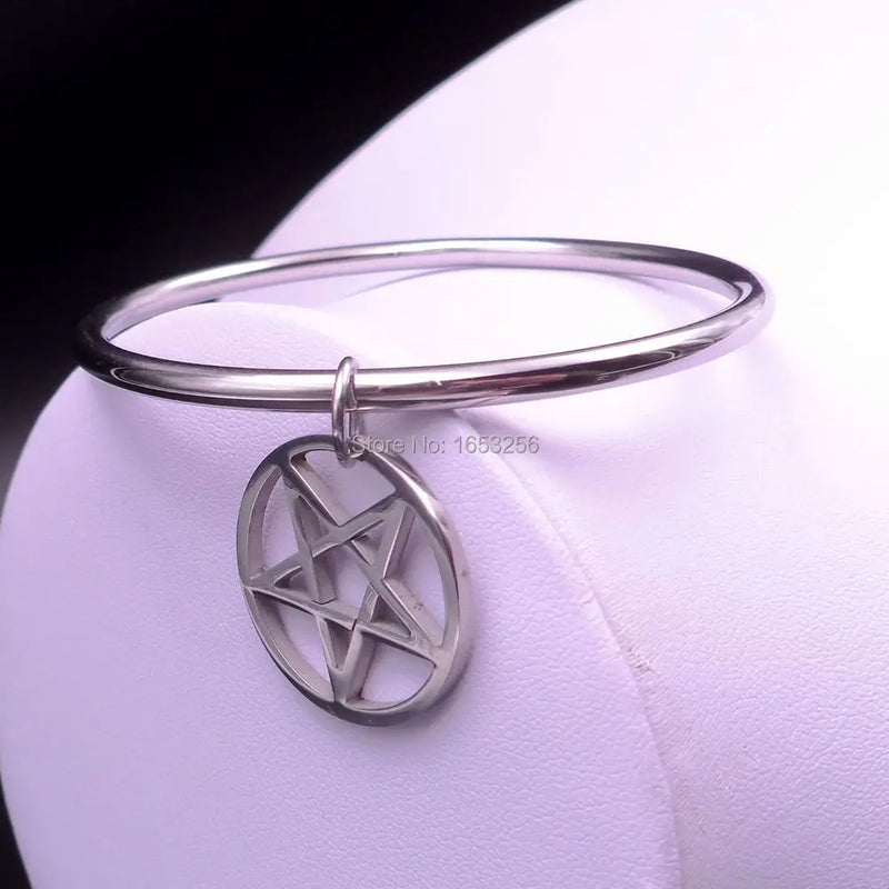 Smooth Stainless Steel Pentagram Charms Bracelet 2.68''