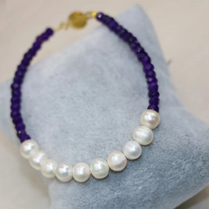 7-8mm Pearl Beads Bracelet Purple Jades DIY Jewelry