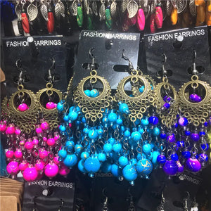 10 Pairs Mixed Style Bohemian Acrylic Beads Tassel Drop Earrings