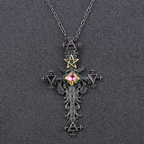 Vintage Gothic Cross Statement Necklace Triangle Pentagram Geometric Necklace