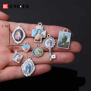 100pcs Jesus Cross Pendant Charm Religious Rosary DIY Jewelry