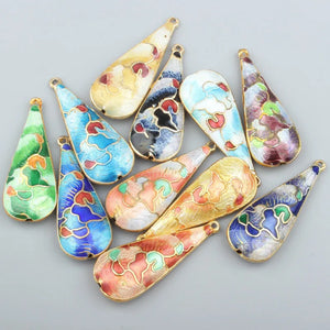 10PCS Beijing Cloisonne Long Water Drop Earrings DIY Jewelry Loose Beads