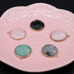 10PCS Agate Rose Quartz Round Faceted Pendant DIY Necklace Earring
