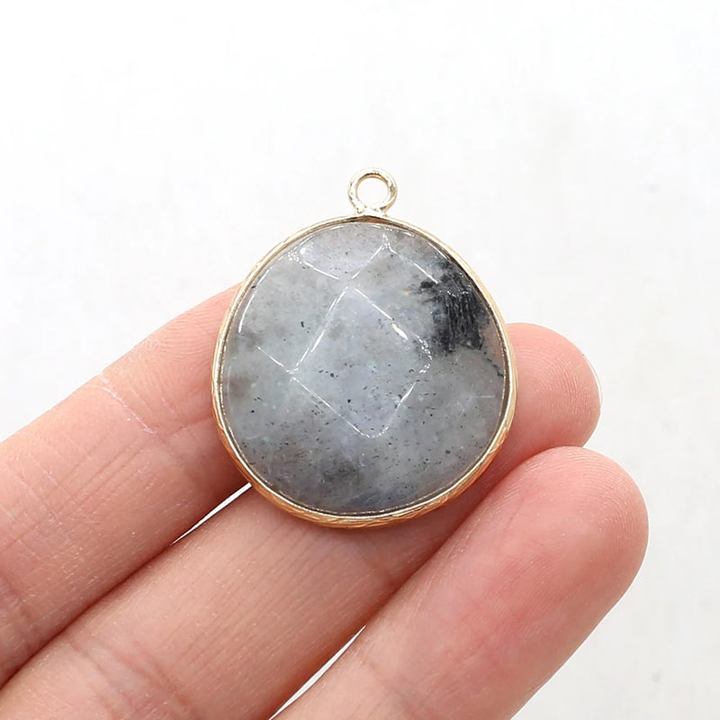 10PCS Agate Rose Quartz Round Faceted Pendant DIY Necklace Earring