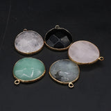 10PCS Agate Rose Quartz Round Faceted Pendant DIY Necklace Earring