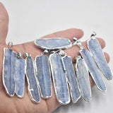 10pcs Natural Stone Kyanite Pendant Silver Plated Edge DIY