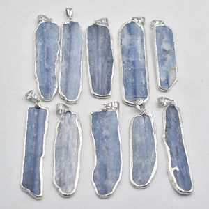 10pcs Natural Stone Kyanite Pendant Silver Plated Edge DIY