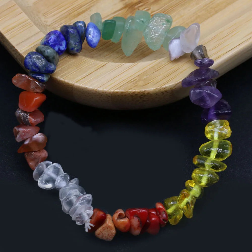 12PC Seven Chakra Crushed Stone Beads Bracelet for Jewelry Making