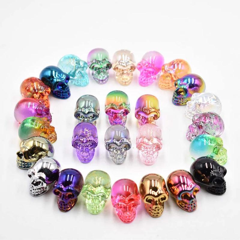12pcs Mixed Glass Skull Skeleton Charms Pendants for DIY Jewelry Making