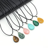 15PC Natural Stone Rose Quartz Agate Drop Pendant Necklace