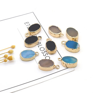 20PCS Natural Stone Agate Oval Pendant Necklace DIY Charm Gift
