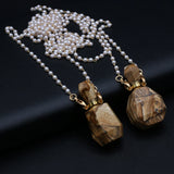 2PCS Natural Stone Picture Stone Perfume Bottle Pendant Necklace