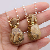 2PCS Natural Stone Picture Stone Perfume Bottle Pendant Necklace