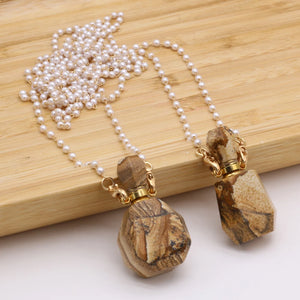 2PCS Natural Stone Picture Stone Perfume Bottle Pendant Necklace