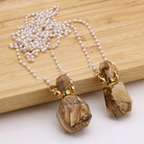 2PCS Natural Stone Picture Stone Perfume Bottle Pendant Necklace
