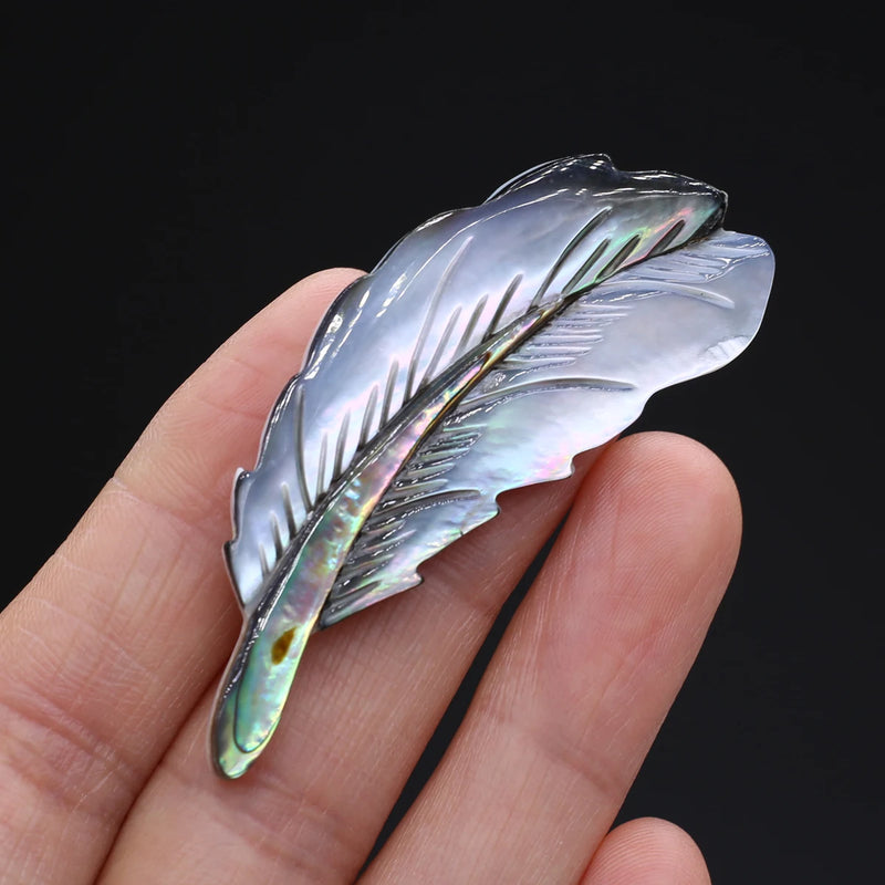 4PCS Feather Brooch Abalone Shell 23x59mm DIY Necklace Hanging Charms