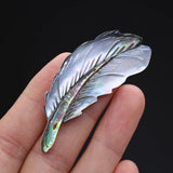 4PCS Feather Brooch Abalone Shell 23x59mm DIY Necklace Hanging Charms