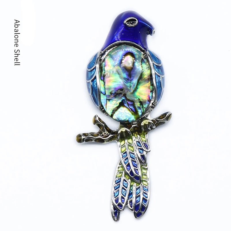 5PCS Natural Stone Abalone Rose Quartz Parrot Brooch Pendant