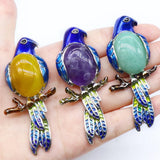5PCS Natural Stone Abalone Rose Quartz Parrot Brooch Pendant