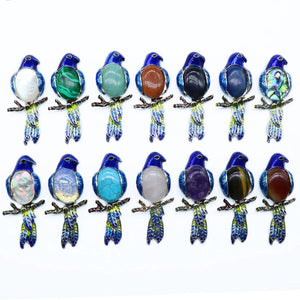 5PCS Natural Stone Abalone Rose Quartz Parrot Brooch Pendant