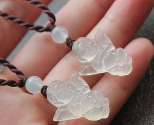 Clear Agate Carved Angel Lucky Amulet Pendant Necklace Fine Jade Jewelry