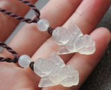 Clear Agate Carved Angel Lucky Amulet Pendant Necklace Fine Jade Jewelry