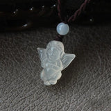 Clear Agate Carved Angel Lucky Amulet Pendant Necklace Fine Jade Jewelry