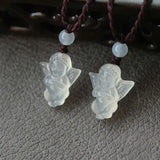 Clear Agate Carved Angel Lucky Amulet Pendant Necklace Fine Jade Jewelry