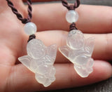 Clear Agate Carved Angel Lucky Amulet Pendant Necklace Fine Jade Jewelry