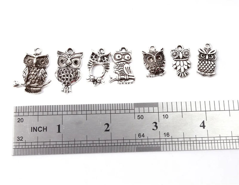 30PCS Tibetan Silver Owl Pendants Charms for Jewelry Making
