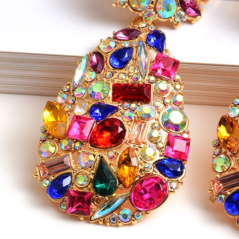 Colorful Crystals Drop Earrings Jewelry for Women Rhinestone Pendientes Bijoux