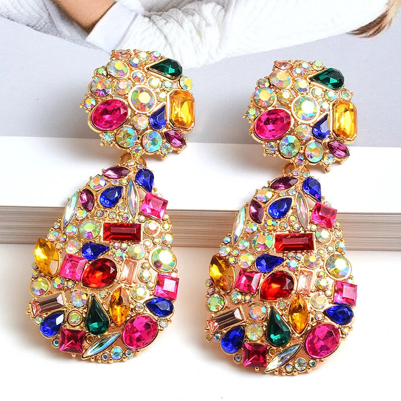 Colorful Crystals Drop Earrings Jewelry for Women Rhinestone Pendientes Bijoux