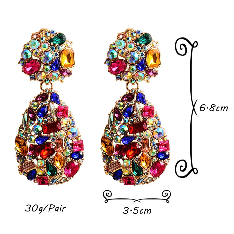 Colorful Crystals Drop Earrings Jewelry for Women Rhinestone Pendientes Bijoux