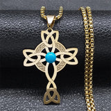 Wicca Celtic Knot Cross Necklace Silver Stainless Steel Witch Jewelry