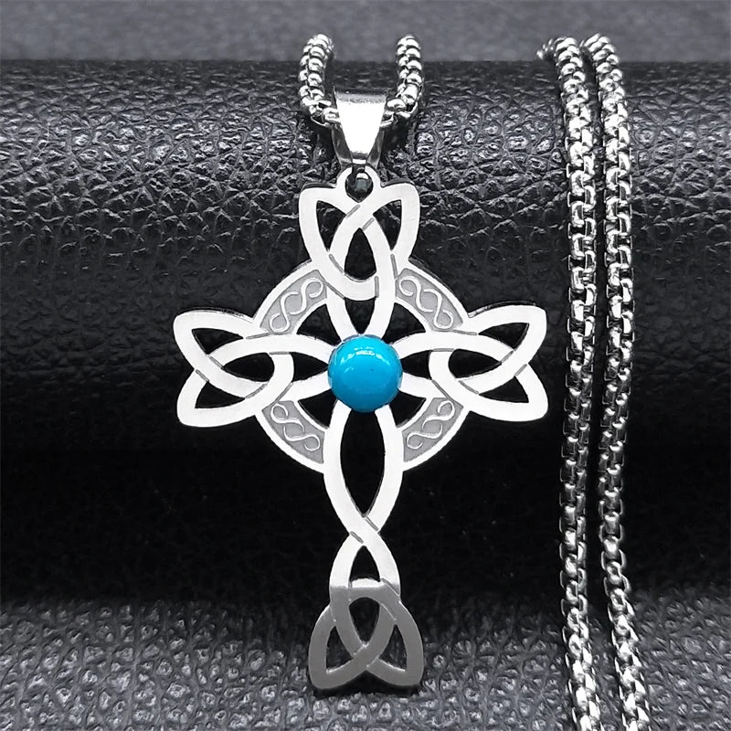 Wicca Celtic Knot Cross Necklace Silver Stainless Steel Witch Jewelry