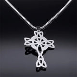 Wicca Celtic Knot Cross Necklace Silver Stainless Steel Witch Jewelry