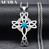Wicca Celtic Knot Cross Necklace Silver Stainless Steel Witch Jewelry