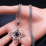Wicca Witch Knot Moon Necklace Silver Stainless Steel Witchcraft Amulet