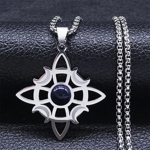 Wicca Witch Knot Moon Necklace Silver Stainless Steel Witchcraft Amulet