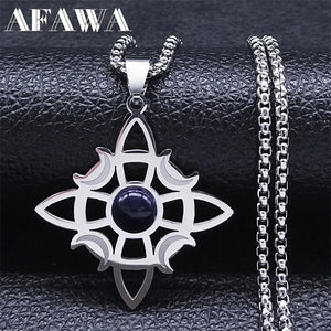 Wicca Witch Knot Moon Necklace Silver Stainless Steel Witchcraft Amulet