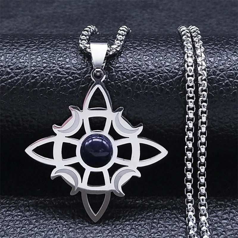 Wicca Witch Knot Moon Necklace Silver Stainless Steel Witchcraft Amulet