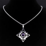 Wicca Witch Knot Moon Necklace Silver Stainless Steel Witchcraft Amulet