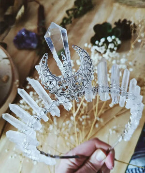 Hollow Moon Crystal Crown Headband Wicca Bridal Party Accessory